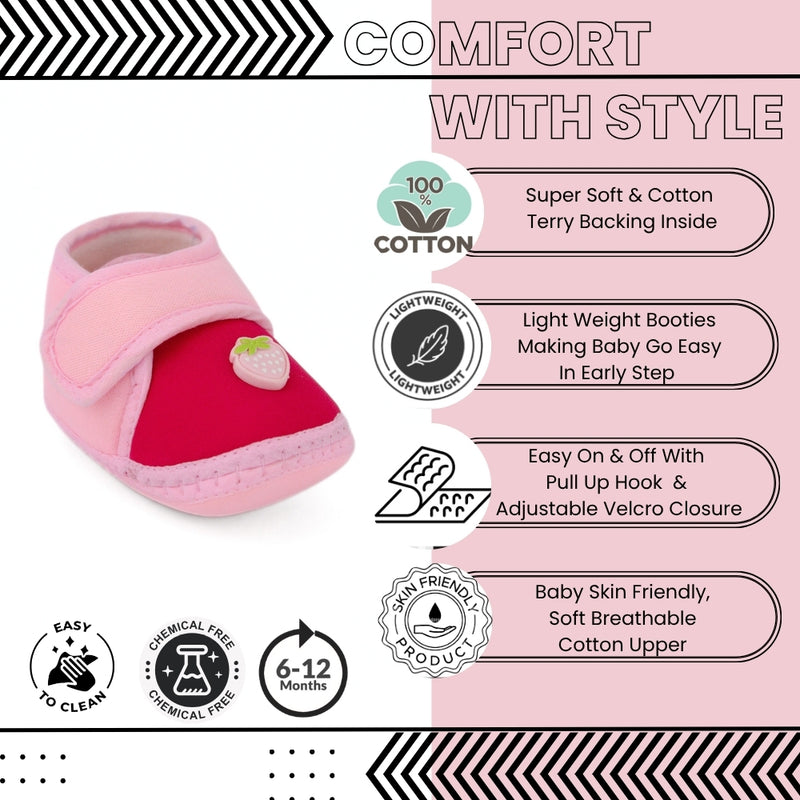 Baby Unisex Cotton Strawberry Pink Velcro Booties-BT5407