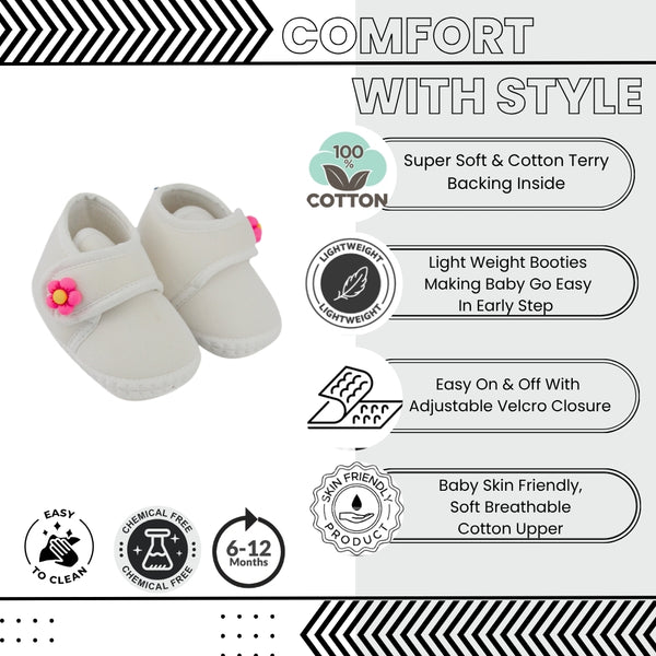 Baby Unisex Cotton Floral White Velcro Booties-BT5409