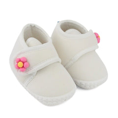 Baby Unisex Cotton Floral White Velcro Booties-BT5409