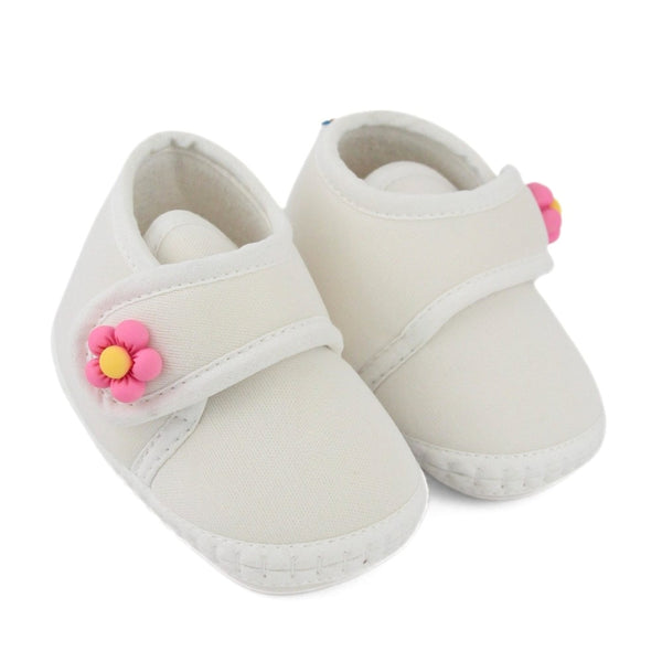 Baby Unisex Cotton Floral White Velcro Booties-BT5409