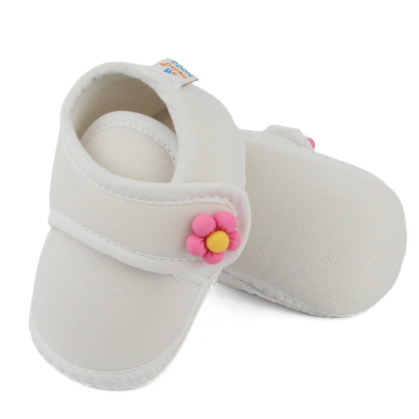 Baby Unisex Cotton Floral White Velcro Booties-BT5409