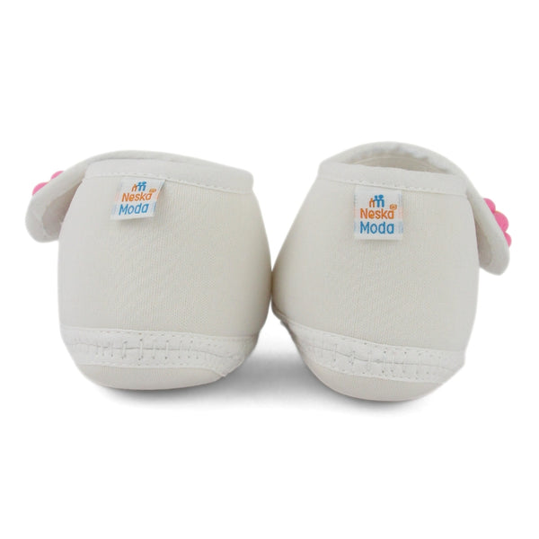 Baby Unisex Cotton Floral White Velcro Booties-BT5409