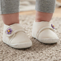 Baby Unisex Skin-friendly Cotton Floral White Velcro Shoe Booties-BT5410