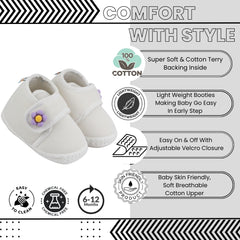 Baby Unisex Skin-friendly Cotton Floral White Velcro Shoe Booties-BT5410