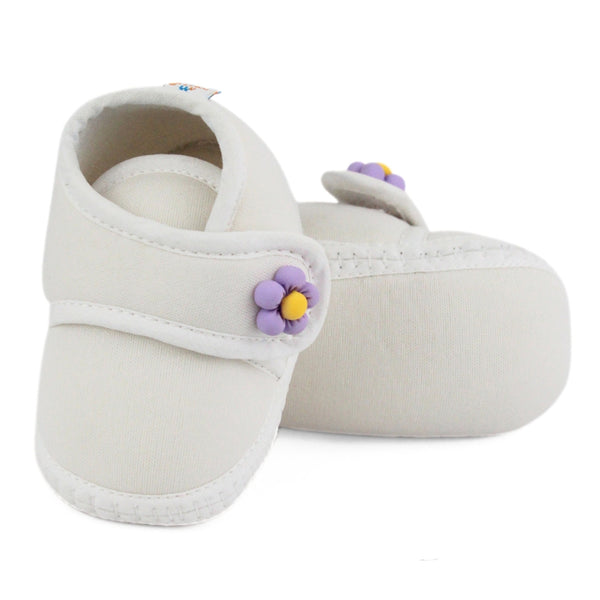 Baby Unisex Skin-friendly Cotton Floral White Velcro Shoe Booties-BT5410