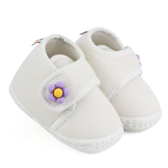 Baby Unisex Skin-friendly Cotton Floral White Velcro Shoe Booties-BT5410