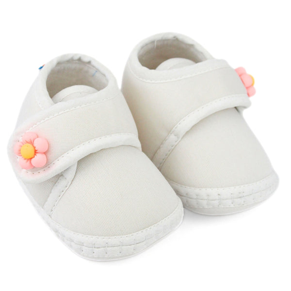Baby Unisex Cotton Floral White Velcro Booties-BT5411
