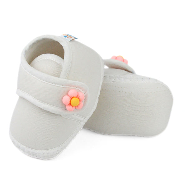 Baby Unisex Cotton Floral White Velcro Booties-BT5411