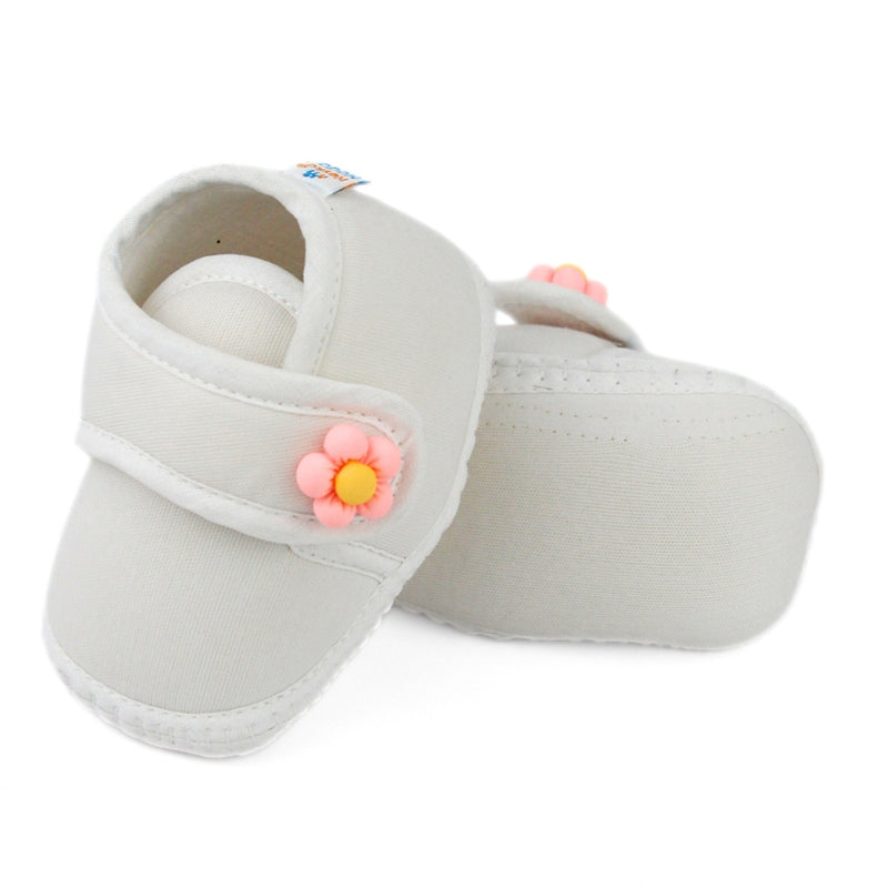 Baby Unisex Cotton Floral White Velcro Booties-BT5411