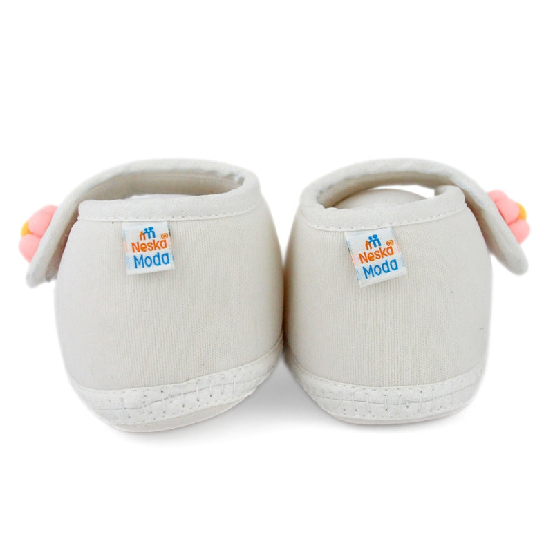 Baby Unisex Cotton Floral White Velcro Booties-BT5411