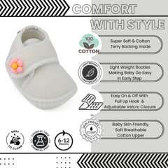 Baby Unisex Cotton Floral White Velcro Booties-BT5411