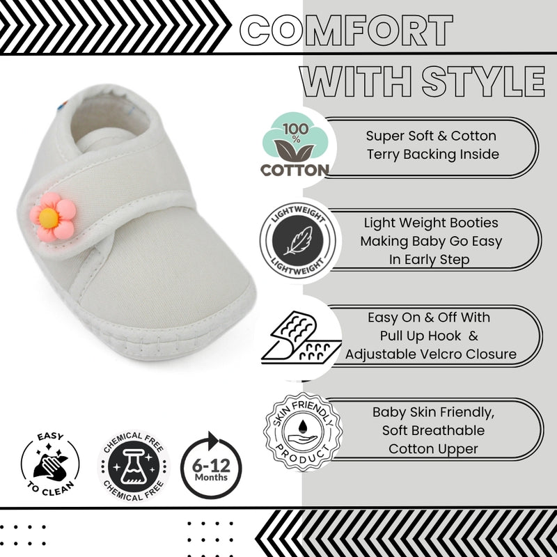 Baby Unisex Cotton Floral White Velcro Booties-BT5411
