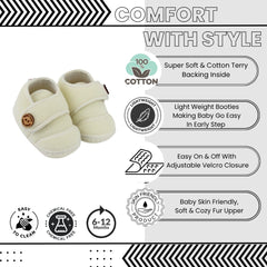 Baby Unisex Soft Velboa White Velcro Booties-BT5412
