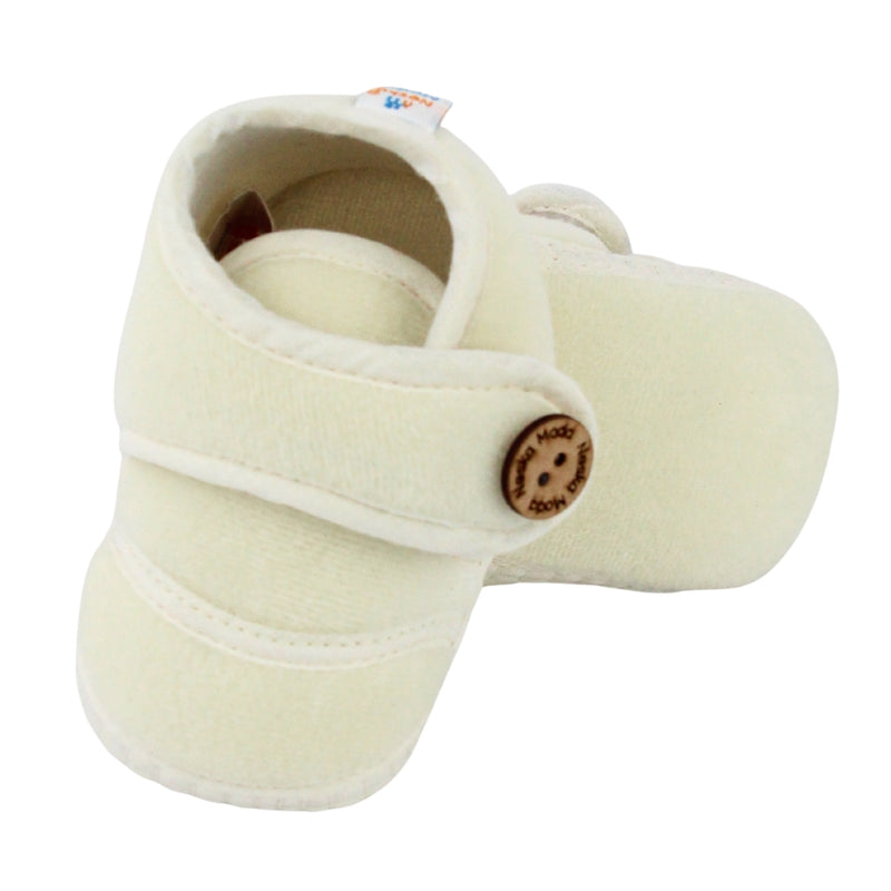 Baby Unisex Soft Velboa White Velcro Booties-BT5412