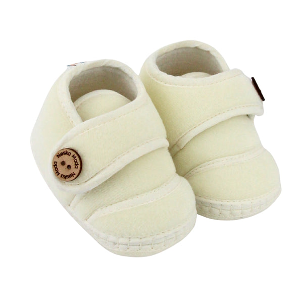 Baby Unisex Soft Velboa White Velcro Booties-BT5412