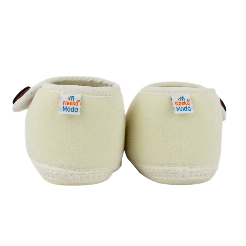 Baby Unisex Soft Velboa White Velcro Booties-BT5412