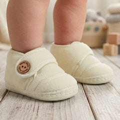 Baby Unisex Soft Velboa White Velcro Booties-BT5412