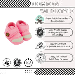 Baby Unisex Soft Velboa Pink,White Velcro Booties-BT5413