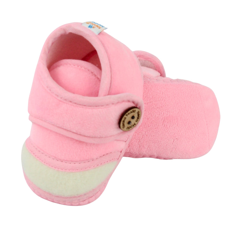 Baby Unisex Soft Velboa Pink,White Velcro Booties-BT5413