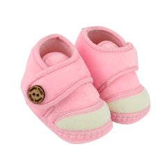 Baby Unisex Soft Velboa Pink,White Velcro Booties-BT5413