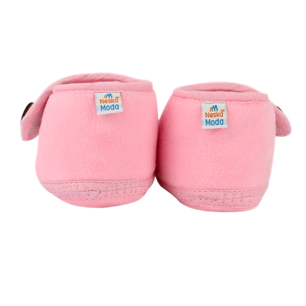Baby Unisex Soft Velboa Pink,White Velcro Booties-BT5413