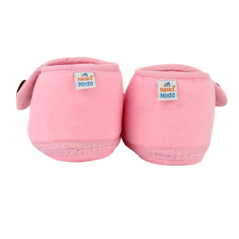 Baby Unisex Soft Velboa Pink,White Velcro Booties-BT5413