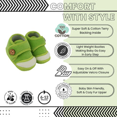 Baby Unisex Soft Velboa Green,White Velcro Booties-BT5414