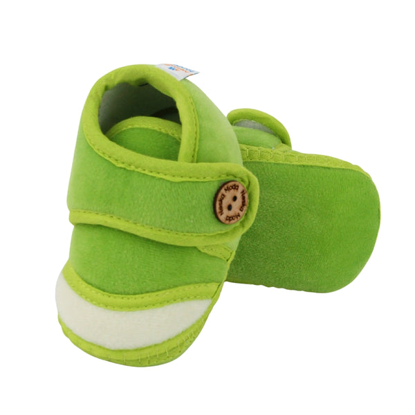 Baby Unisex Soft Velboa Green,White Velcro Booties-BT5414