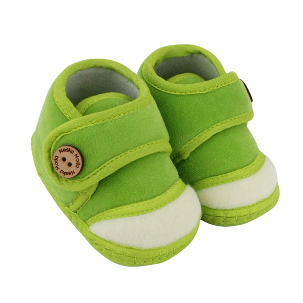 Baby Unisex Soft Velboa Green,White Velcro Booties-BT5414