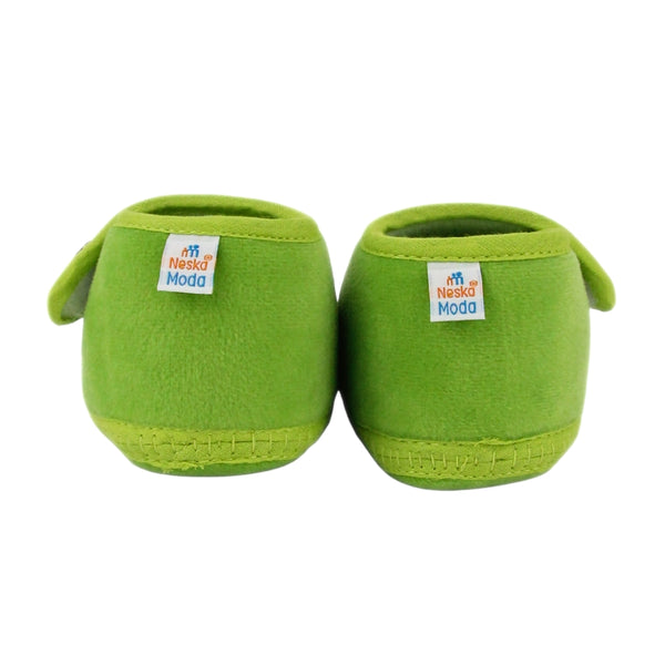 Baby Unisex Soft Velboa Green,White Velcro Booties-BT5414