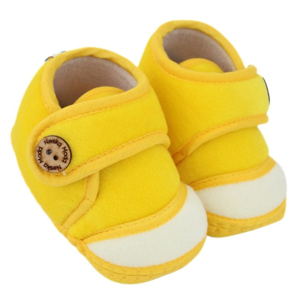 Baby Unisex Soft Velboa Yellow,White Velcro Booties-BT5415