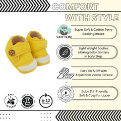 Baby Unisex Soft Velboa Yellow,White Velcro Booties-BT5415