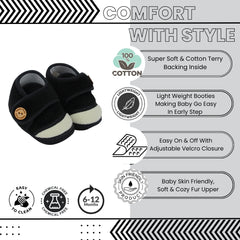 Baby Unisex Soft Velboa Black,White Velcro Booties-BT5416