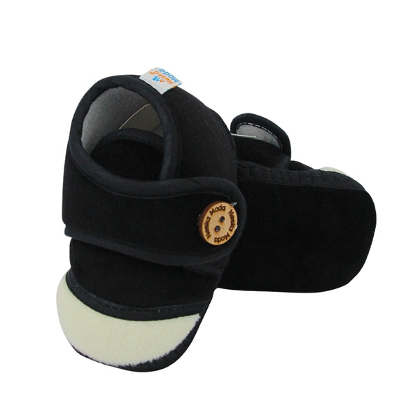 Baby Unisex Soft Velboa Black,White Velcro Booties-BT5416