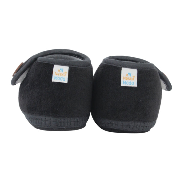 Baby Unisex Soft Velboa Black,White Velcro Booties-BT5416
