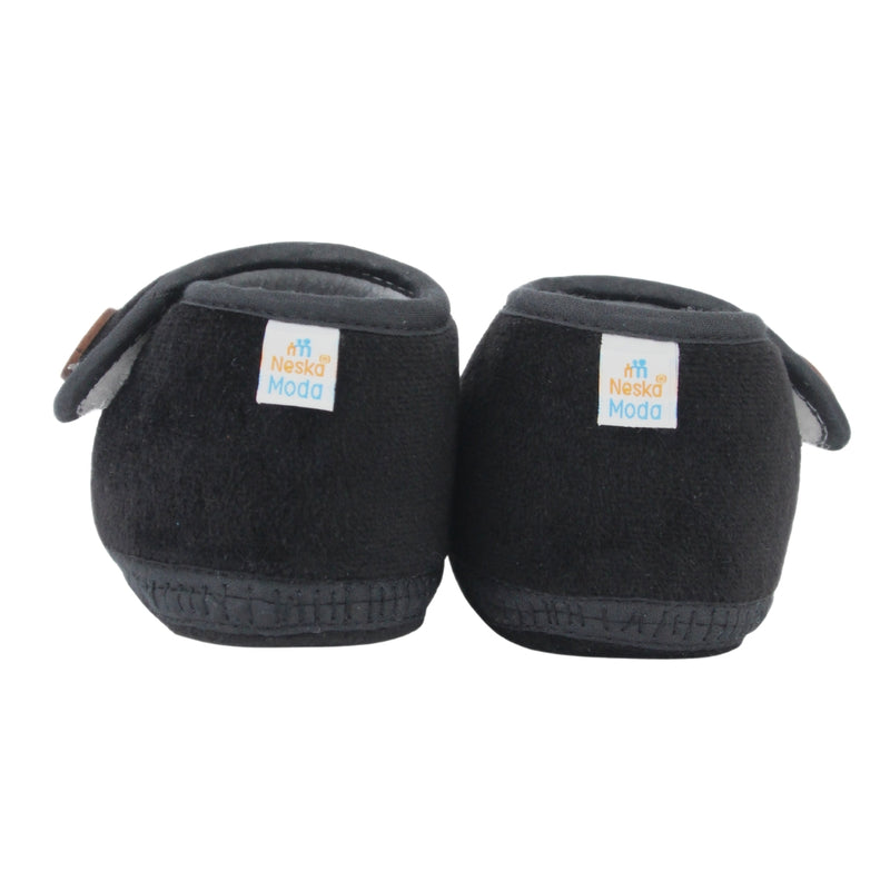 Baby Unisex Soft Velboa Black,White Velcro Booties-BT5416