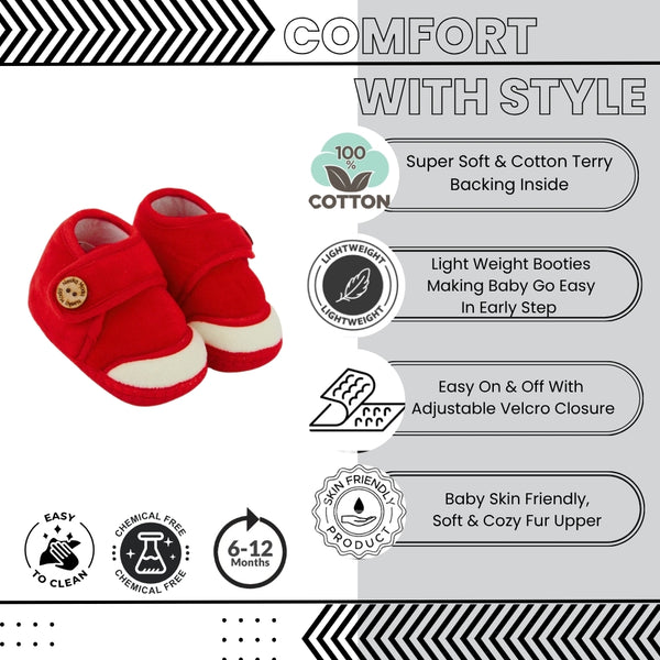 Baby Unisex Soft Velboa Red,White Velcro Booties-BT5417
