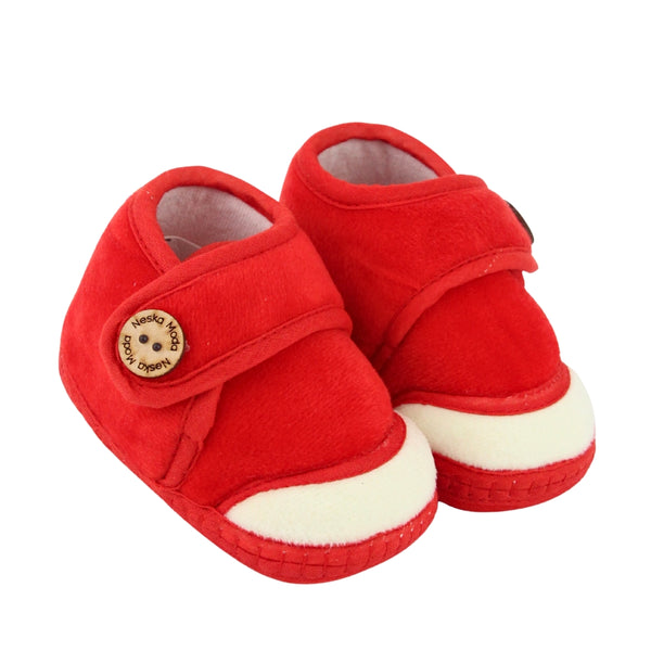 Baby Unisex Soft Velboa Red,White Velcro Booties-BT5417