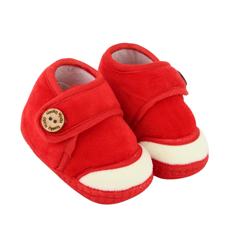 Baby Unisex Soft Velboa Red,White Velcro Booties-BT5417