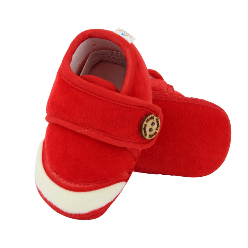 Baby Unisex Soft Velboa Red,White Velcro Booties-BT5417