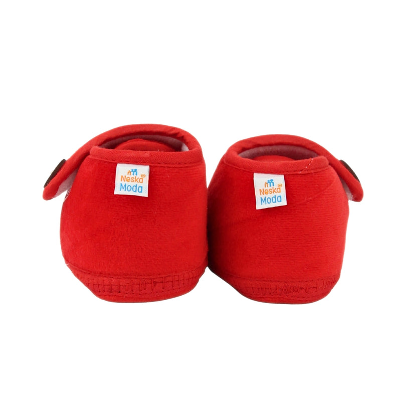 Baby Unisex Soft Velboa Red,White Velcro Booties-BT5417