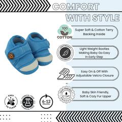 Baby Unisex Soft Velboa Blue,White Velcro Booties-BT5418
