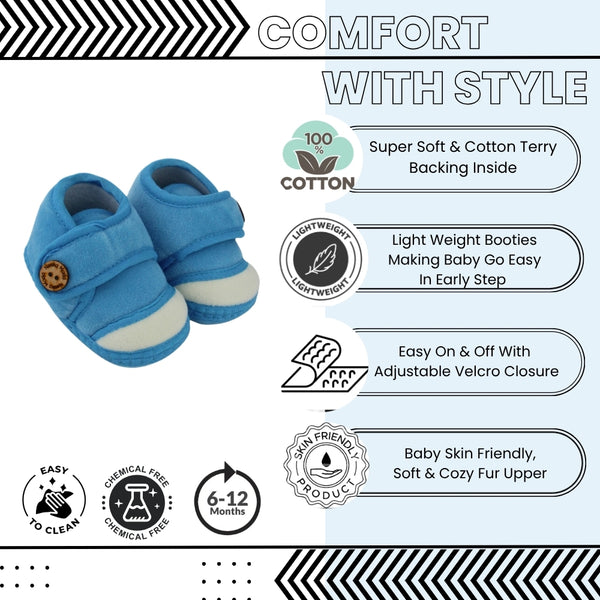 Baby Unisex Soft Velboa Blue,White Velcro Booties-BT5418