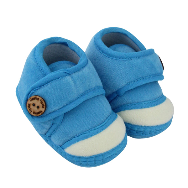 Baby Unisex Soft Velboa Blue,White Velcro Booties-BT5418