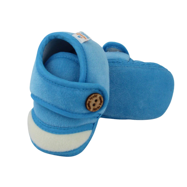 Baby Unisex Soft Velboa Blue,White Velcro Booties-BT5418