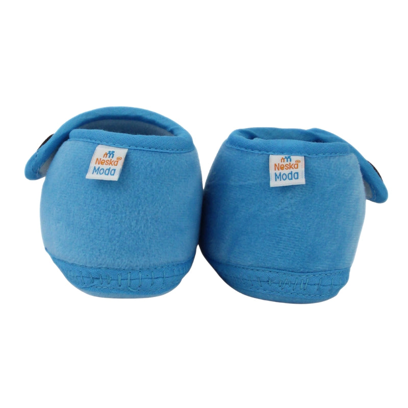Baby Unisex Soft Velboa Blue,White Velcro Booties-BT5418