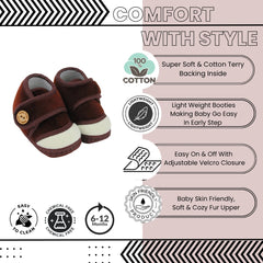 Baby Unisex Soft Velboa Brown Velcro Booties-BT5419