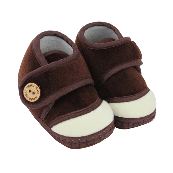 Baby Unisex Soft Velboa Brown Velcro Booties-BT5419