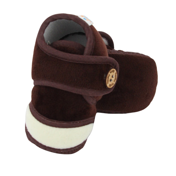 Baby Unisex Soft Velboa Brown Velcro Booties-BT5419