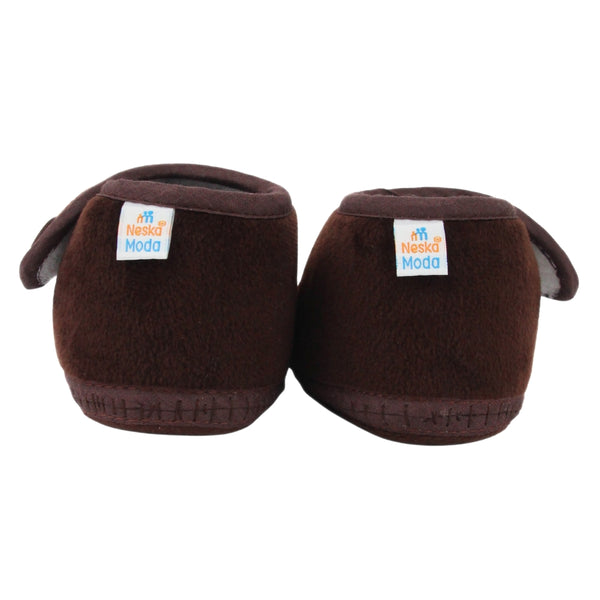 Baby Unisex Soft Velboa Brown Velcro Booties-BT5419